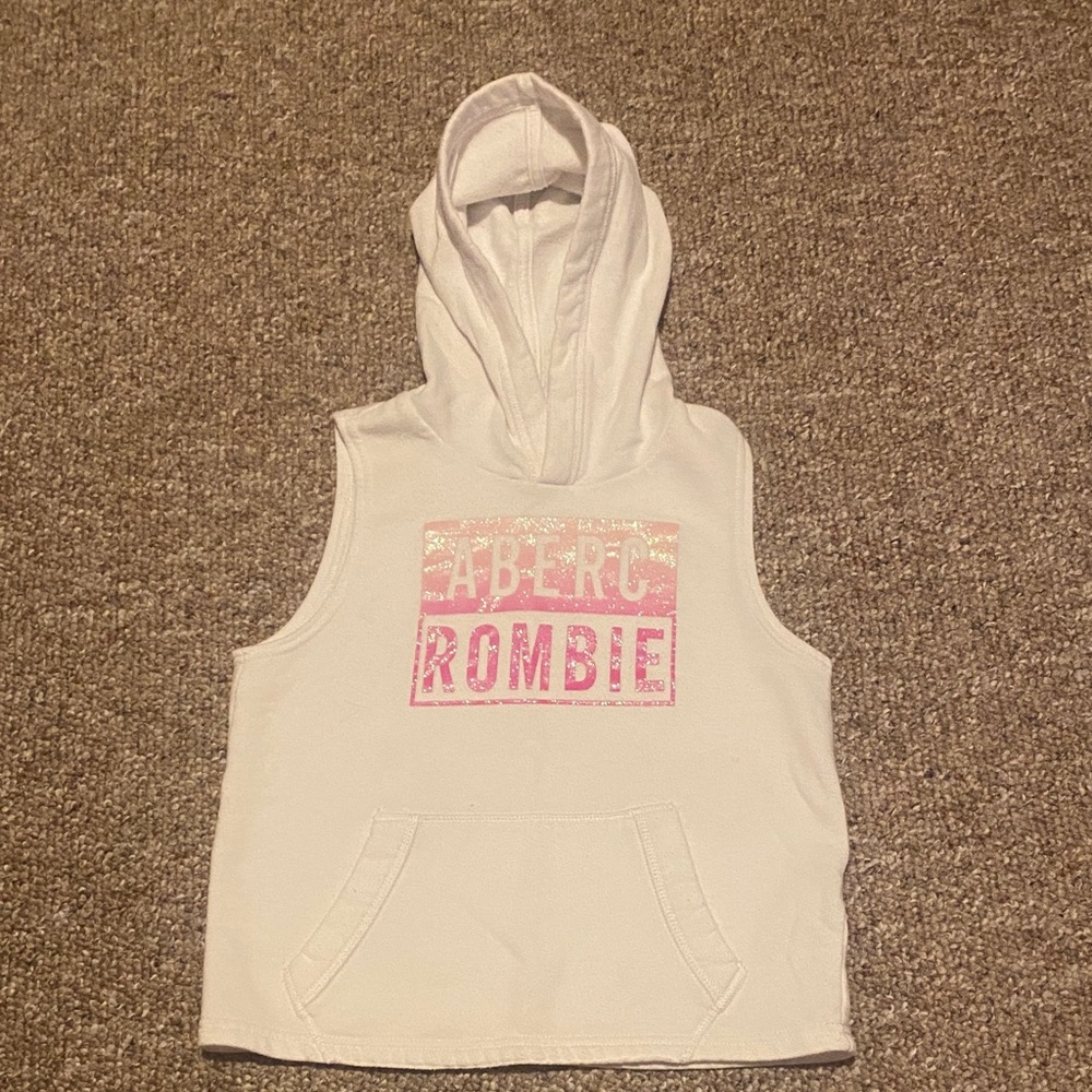 Abercrombie Kids White and Pink Sleeveless Hoodie